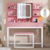 imageYITAHOME Vanity Desk with Mirror and Lights ampamp Hidden Jewelry Storage Shelves Makeup Vanity Table with Stool and Plug Outlet 3 Drawers and 6 Open Shelves Dressing Table for Bedroom White and GoldPink