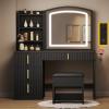 imageYITAHOME Vanity Desk with Mirror and Power Outlet Fluted Vanity Table Set with Hidden Jewelry Storage Big Makeup Desk with 4 Drawers Black Dressing Table with Cushion Stool 3 Lighting Color ModesBlack