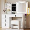 imageYITAHOME Vanity Desk with Mirror and Power Outlet Fluted Vanity Table Set with Hidden Jewelry Storage Big Makeup Desk with 4 Drawers Black Dressing Table with Cushion Stool 3 Lighting Color ModesWhite