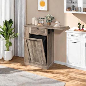 imageYITAHOME 10 Gallons Tilt Out Trash Can Cabinet Small Kitchen Island Cart with Drop Leaf  Drawers Freestanding Trash Cabinets Hidden Garbage Bin Cabinet Antique GreyAntique Grey