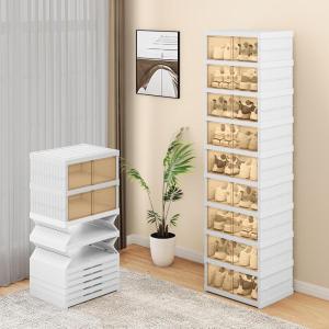 imageYITAHOME 10 Tiers20 Pairs Easy Assembly Shoe Box with Magnetic Doors Foldable Shoe Storage Organizer for Closet Collapsible Shoe Rack Sneaker Organizer for Entryway Living Room Bedroom White9 Tiers18 Pairs