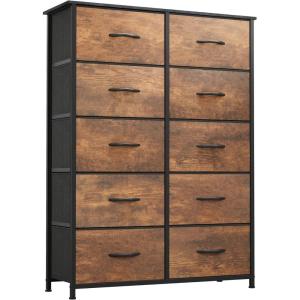 imageYITAHOME 10Drawer Dresser Fabric Storage Tower Tall Dresser for Living Room Hallway Closets Sturdy Steel Frame Wooden Top Easy Pull Fabric BinsAgraphite