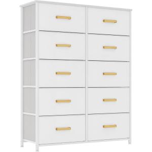 imageYITAHOME 10Drawer Dresser Fabric Storage Tower Tall Dresser for Living Room Hallway Closets Sturdy Steel Frame Wooden Top Easy Pull Fabric BinsWhite