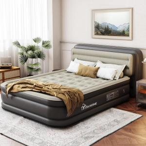 imageYITAHOME 18 Flocked Top Queen Air Mattress with Pump and Banded Headboard Durable Inflatable Bed BlowUp Mattress for Indoor and Outdoor Use Black