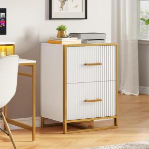 imageYITAHOME 2 Drawer File Cabinet Lateral Filing Cabinet for Home Office White and GoldWhite