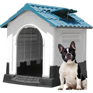 imageYITAHOME 268 Folding Large Dog House Outdoor Plastic Doghouse with Adjustable Skylight and Elevated Base Water Resistant Pet House for Small Dogs 268L224W26HBlue 1Door