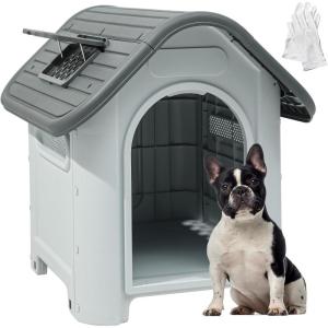 imageYITAHOME 268 Folding Large Dog House Outdoor Plastic Doghouse with Adjustable Skylight and Elevated Base Water Resistant Pet House for Small Dogs 268L224W26HGray 1Door