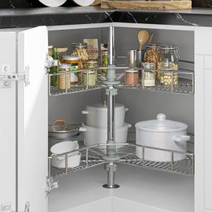 imageYITAHOME 28Inch Kidney Chrome Pie Cut 2Shelf Lazy Susan Corner Organizer for Kitchen Base Cabinet Blind Corner Storage with Telescoping Mount Silver31