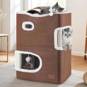 imageYITAHOME 2Tier Cat House Cat Beds for Indoor Cats Small Cat Condo with Scratch Post and Hideaway Cave Modern Cat Cube Playhouse for Multi Kittens BrownBROWN