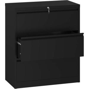 imageYITAHOME 3 Drawer Lateral File Cabinet with Lock Metal Stainless Steel Wide Lateral Filing Cabinet for LegalLetter A4 Size Office Organizer Storage Cabinet BlackBlack