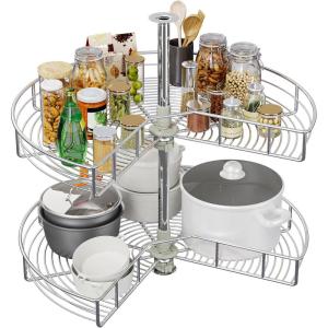 imageYITAHOME 31Inch Kidney Shaped Chrome Pie Cut 2Shelf Lazy Susan Corner Organizer for Kitchen Cabinet Blind Corner Storage with Telescoping Mount Silver31 inch