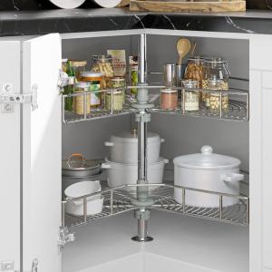 imageYITAHOME 31Inch Kidney Shaped Chrome Pie Cut 2Shelf Lazy Susan Corner Organizer for Kitchen Cabinet Blind Corner Storage with Telescoping Mount Silver28 inch