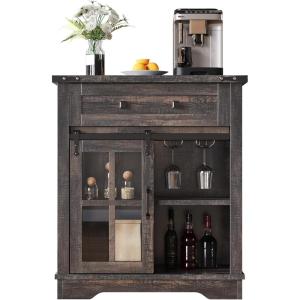 imageYITAHOME 32quot Sideboard Coffee Bar Cabinet Farmhouse Buffet Cabinet with Drawer ampamp Adjustable Storage Shelves Storage Cabinet with Sliding Barn Door for Living Room Dark Rustic Oak32W