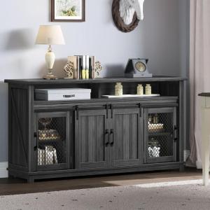 imageYITAHOME 32quot Sideboard Coffee Bar Cabinet Farmhouse Buffet Cabinet with Drawer ampamp Adjustable Storage Shelves Storage Cabinet with Sliding Barn Door for Living Room Dark Rustic Oak63W