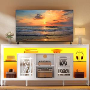imageYITAHOME 335 Tall TV Stand for 75 inch TV LED Entertainment Center with Storage Black TV Stands for Living Room with Acrylic Doors ampamp Power Outlets Tall TV Console Cabinet WhiteWhite