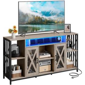 imageYITAHOME 335 Tall TV Stands for Living Room TV Entertainment Center with LED Light TV Stand for TVs up to 70 Inch Tall TV Console Cabinet with Power Outlets Grey