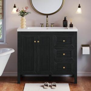 imageYITAHOME 36quot Bathroom Vanity with Sink Set Vintage Bathroom Cabinet Vanity with Resin Basin Extra Large Storage with 2 SoftClosing Doors ampamp 3 Drawers WhiteBlack