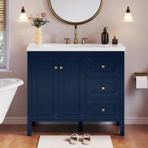 imageYITAHOME 36quot Bathroom Vanity with Sink Set Vintage Bathroom Cabinet Vanity with Resin Basin Extra Large Storage with 2 SoftClosing Doors ampamp 3 Drawers WhiteNavy Blue