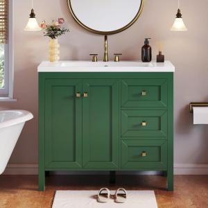 imageYITAHOME 36quot Bathroom Vanity with Sink Set Vintage Bathroom Cabinet Vanity with Resin Basin Extra Large Storage with 2 SoftClosing Doors ampamp 3 Drawers WhiteGreen