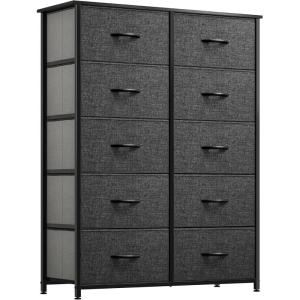 imageYITAHOME 4 Drawer Dresser  Fabric Cloth Dresser Dressers ampamp Chests of Drawers for Bedroom Living Room Hallway Closets  Sturdy Steel Frame Wooden Top ampamp Easy Pull Fabric BinsCharcoal Black Grey