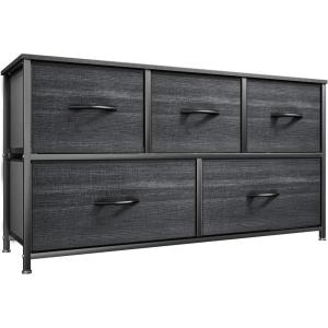 imageYITAHOME 4 Drawer Dresser  Fabric Cloth Dresser Dressers ampamp Chests of Drawers for Bedroom Living Room Hallway Closets  Sturdy Steel Frame Wooden Top ampamp Easy Pull Fabric BinsCool Black Wood Grain