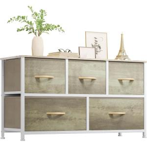 imageYITAHOME 4 Drawer Dresser  Fabric Cloth Dresser Dressers ampamp Chests of Drawers for Bedroom Living Room Hallway Closets  Sturdy Steel Frame Wooden Top ampamp Easy Pull Fabric BinsOak