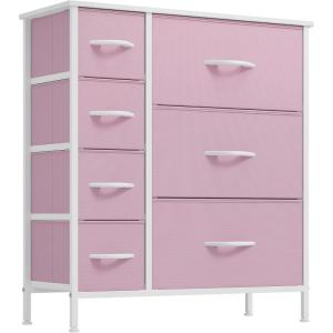 imageYITAHOME 4 Drawer Dresser  Fabric Cloth Dresser Dressers ampamp Chests of Drawers for Bedroom Living Room Hallway Closets  Sturdy Steel Frame Wooden Top ampamp Easy Pull Fabric BinsCool Pink Fabric