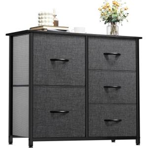 imageYITAHOME 4 Drawer Dresser  Fabric Cloth Dresser Dressers ampamp Chests of Drawers for Bedroom Living Room Hallway Closets  Sturdy Steel Frame Wooden Top ampamp Easy Pull Fabric BinsBlack Ash