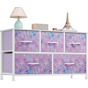 imageYITAHOME 4 Drawer Dresser  Fabric Cloth Dresser Dressers ampamp Chests of Drawers for Bedroom Living Room Hallway Closets  Sturdy Steel Frame Wooden Top ampamp Easy Pull Fabric BinsTie Purple