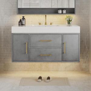 imageYITAHOME 40 Inch Floating Vanity with 2 Doors ampamp 2 Drawers Wall Mounted Bathroom Vanity with Quartz Stone Countertop ampamp Oak Veneer Big Space Storage for Modern Bathroom BlackGrey