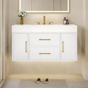 imageYITAHOME 40 Inch Floating Vanity with 2 Doors ampamp 2 Drawers Wall Mounted Bathroom Vanity with Quartz Stone Countertop ampamp Oak Veneer Big Space Storage for Modern Bathroom BlackWhite
