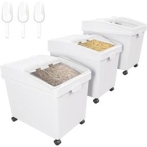 imageYITAHOME 40L x3260lb Ingredient Flour Storage Bin Commercial 315 Gallons105 Gal x3 Pcs Rice Storage Containers 750 Cups Flour Bins with WheelsClear Sliding Lids and Scoops for Kitchen White