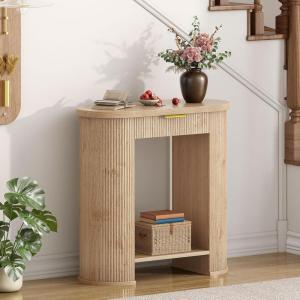 imageYITAHOME 472quot Farmhouse Console Table for Entryway Entry Hallway Foyer Table with 2 Drawers and Storage Shelf Large Sofa Behind Couch Fluted Oval Desk for Hallway Living Room Oak Color315