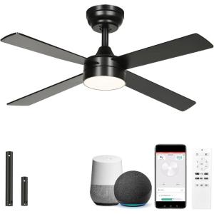 imageYITAHOME 48 Inch Black Ceiling Fan with Lights and Remote4 Blades App Control Modern Smart Ceiling Fan Compatible with Alexa for Indoor Reversible Quiet Motor Memory FunctionRemoteAppVoice