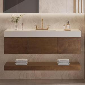 imageYITAHOME 48 Inch Floating Vanity with 3 Drawers Wall Mounted Bathroom Vanity with White Quartz Countertop ampamp Oak Veneer Big Space Storage for Modern Bathroom BlackWalnut