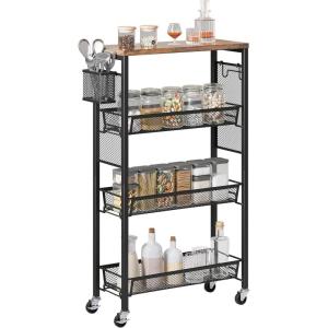 imageYITAHOME 4Tier Slim Kitchen Storage Cart Rolling Spice Rack Next to Fridge 73 Inch Deep Kitchen Trolley with Wheels Wood Tabletop ampamp Wire Mesh Baskets Mobile Narrow Shelf BlackBlack