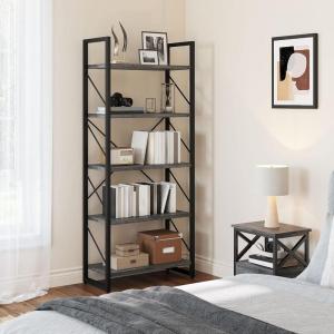 imageYITAHOME 5 Tiers Bookshelf Classically Modern White Bookshelf Book Rack Storage Rack Shelves in Living RoomHomeOffice Books Holder Organizer for BooksMovies WhiteCharcoal Gray  Black