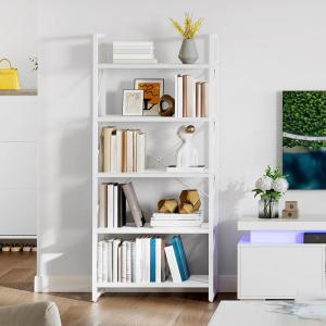 imageYITAHOME 5 Tiers Bookshelf Classically Modern White Bookshelf Book Rack Storage Rack Shelves in Living RoomHomeOffice Books Holder Organizer for BooksMovies WhiteWhite