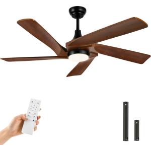 imageYITAHOME 52 Inch Ceiling Fan with Lights Remote Control Dimmable 3Color LED Ceiling Fan with 3 Solid Wood Blades Modern Style for Indoor with Reversible Quiet Motor WalnutWalnut 5 Blades