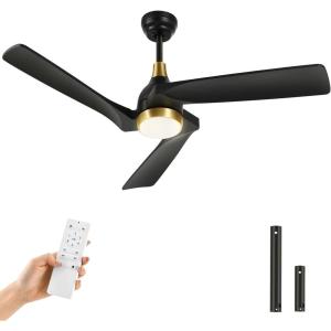 imageYITAHOME 52 Inch Ceiling Fan with Lights Remote Control Dimmable 3Color LED Ceiling Fan with 3 Solid Wood Blades Modern Style for Indoor with Reversible Quiet Motor WalnutBlack 3 Blades