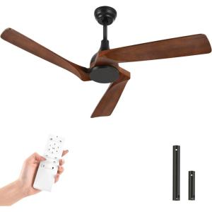 imageYITAHOME 52 Inch Ceiling Fan without Light Solid Wood Blades Modern Ceiling Fan with Remote Reversible DC Motor For Indoor Memory Function Blackampamp WalnutRetro
