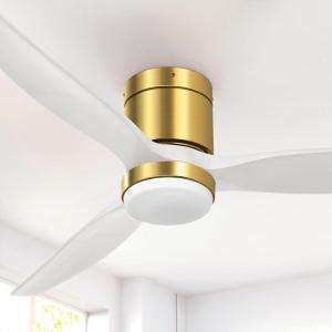imageYITAHOME 52 Inch Low Profile Ceiling Fan with Light and Remote Flush Mount Fan Light with Quiet DC Motor 3 Colors Light Changing 6 Speed Reversible Airflow for Home Black ampamp WalnutWhite Gold