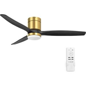 imageYITAHOME 52 Inch Low Profile Ceiling Fan with Light and Remote Flush Mount Fan Light with Quiet DC Motor 3 Colors Light Changing 6 Speed Reversible Airflow for Home Black ampamp WalnutBlack Gold