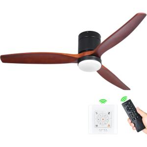 imageYITAHOME 52 Inch Low Profile Ceiling Fan with Light and Remote Flush Mount Fan Light with Quiet DC Motor 3 Colors Light Changing 6 Speed Reversible Airflow for Home Black ampamp WalnutBright Walnut Blades