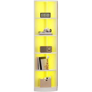 imageYITAHOME 5Tier Corner Shelf 708quot Tall Modern Free Standing Corner Bookshelf 5 Shelf Display Corners Bookcase and BookshelvesWooden Open Storage Book Shelves for Living Room Home Office WhiteWhite
