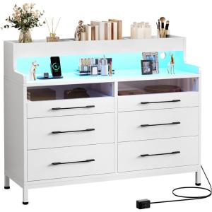 imageYITAHOME 6 Drawer Dressers Wood Dressers Chests of Drawers Modern Dresser with Open Shelf Storage for Room Entryway Hallway Dark Rustic OakWhite