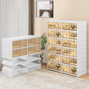 imageYITAHOME 6 Tiers24 Pairs Installation Free Shoe Storage Box for Closet Folding Shoe Cabinets with Magnetic Doors Collapsible Shoe Rack Sneaker Organizer for Entryway Living Room Bedroom Whitewithout Boots Tiers