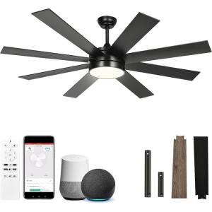 imageYITAHOME 60 Inch Black Ceiling Fan with Lights and Remote8 BladesApp Control Modern Smart Ceiling Fan Compatible with Alexa for Indoor Reversible Quiet Motor Memory FunctionBlack