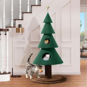 imageYITAHOME 60 in Christmas Cat Tree for Indoor Cats Tall Cat Tower Furniture with 2 Large Condos 5ft Christmas Tree Party Decoration with Cat House and Beds