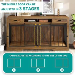 imageYITAHOME 63 Inch Double Dog Crate TV Stand with Charging Station Heavy Duty Wooden Cage Furniture for 2 Dogs Dog Kennel Indoor Furniture Double Sliding Barn Door Design Ideal for 2 Dogs Oak